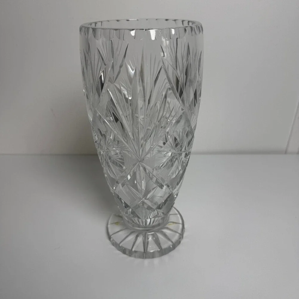 Cut Crystal‎ Vase Pedestal 10.5in Clear Pinwheel Starburst Vintage Decor
